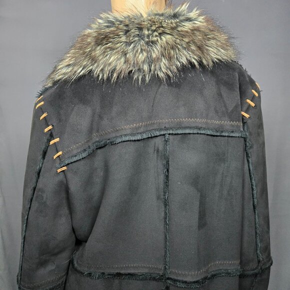 Y2K Penny Lane Coat Size L Jones New York Black Faux Suede Faux Fur Trim Boho - Picture 8 of 11